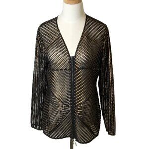 Chico’s‎ Travelers Black and Gold Stripe Mesh Zipper Jacket Size 0